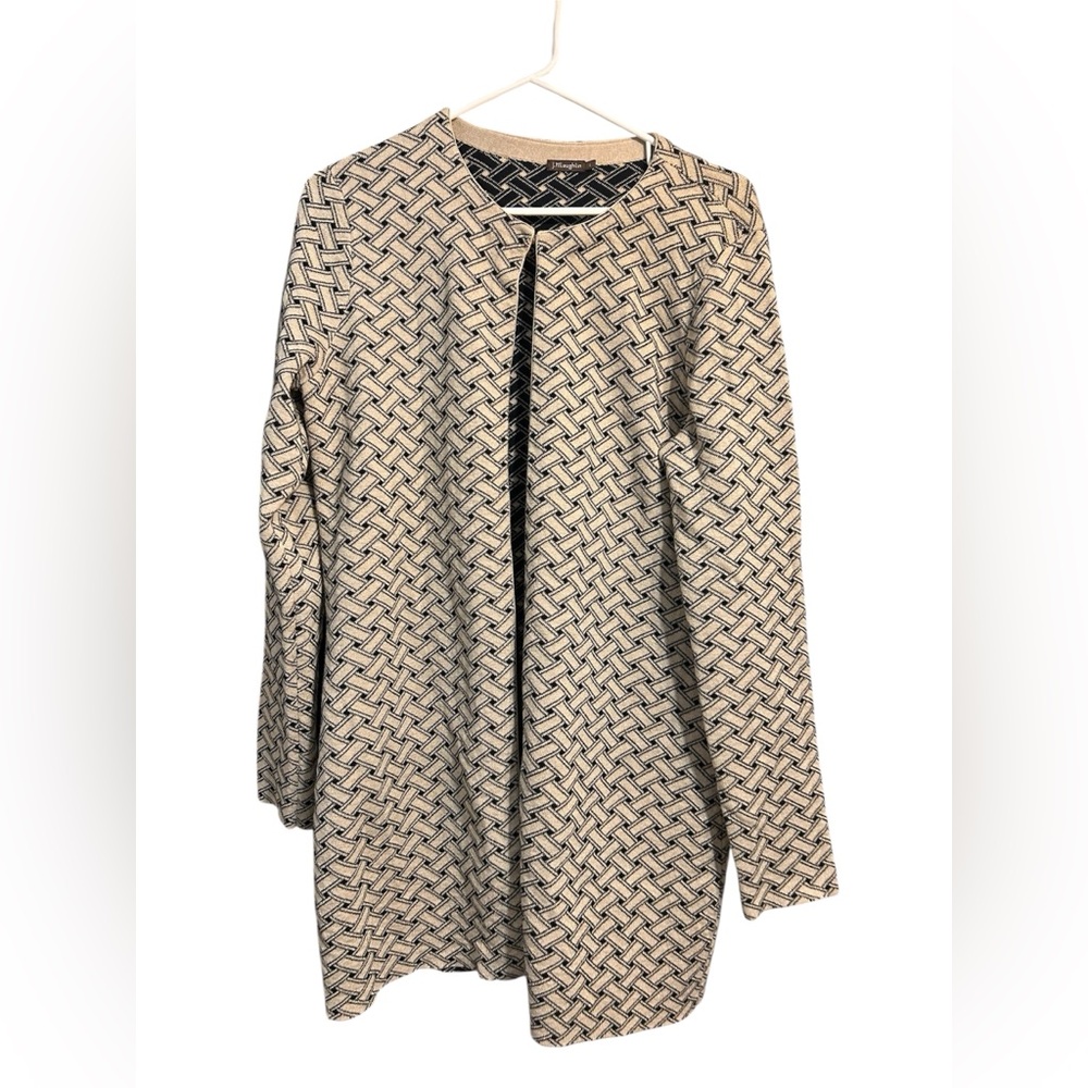 J. McLaughlin Beige Black Shimmer Holiday Weave Cardigan Sweater Large
